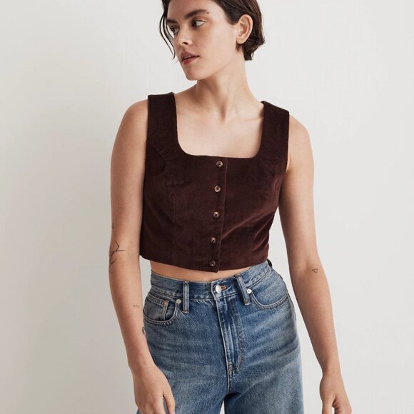 NEW NWT Madewell Corduroy Twill Crop Bralette Button Front Top Size 2 - Picture 1 of 11